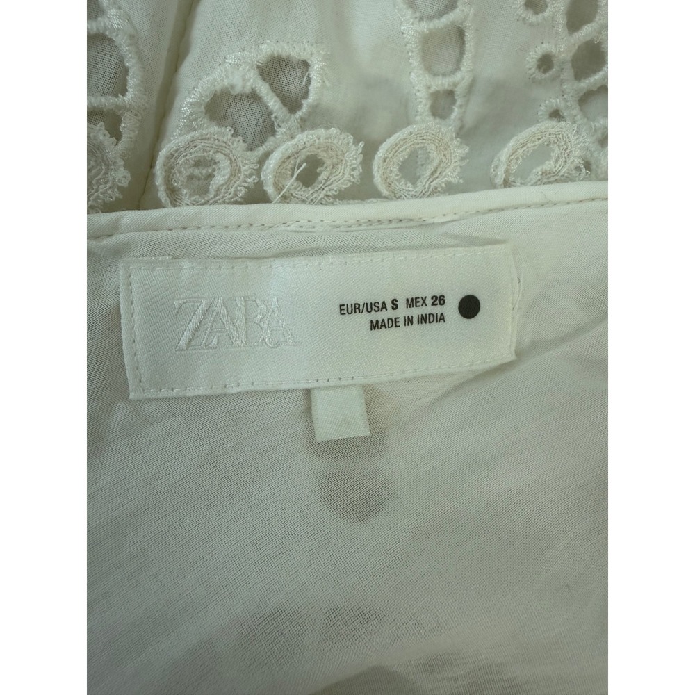 Zara Eyelet Lace Maxi Dress Size 1 White Crochet Boho V-Neck Open Back - Picture 9 of 11